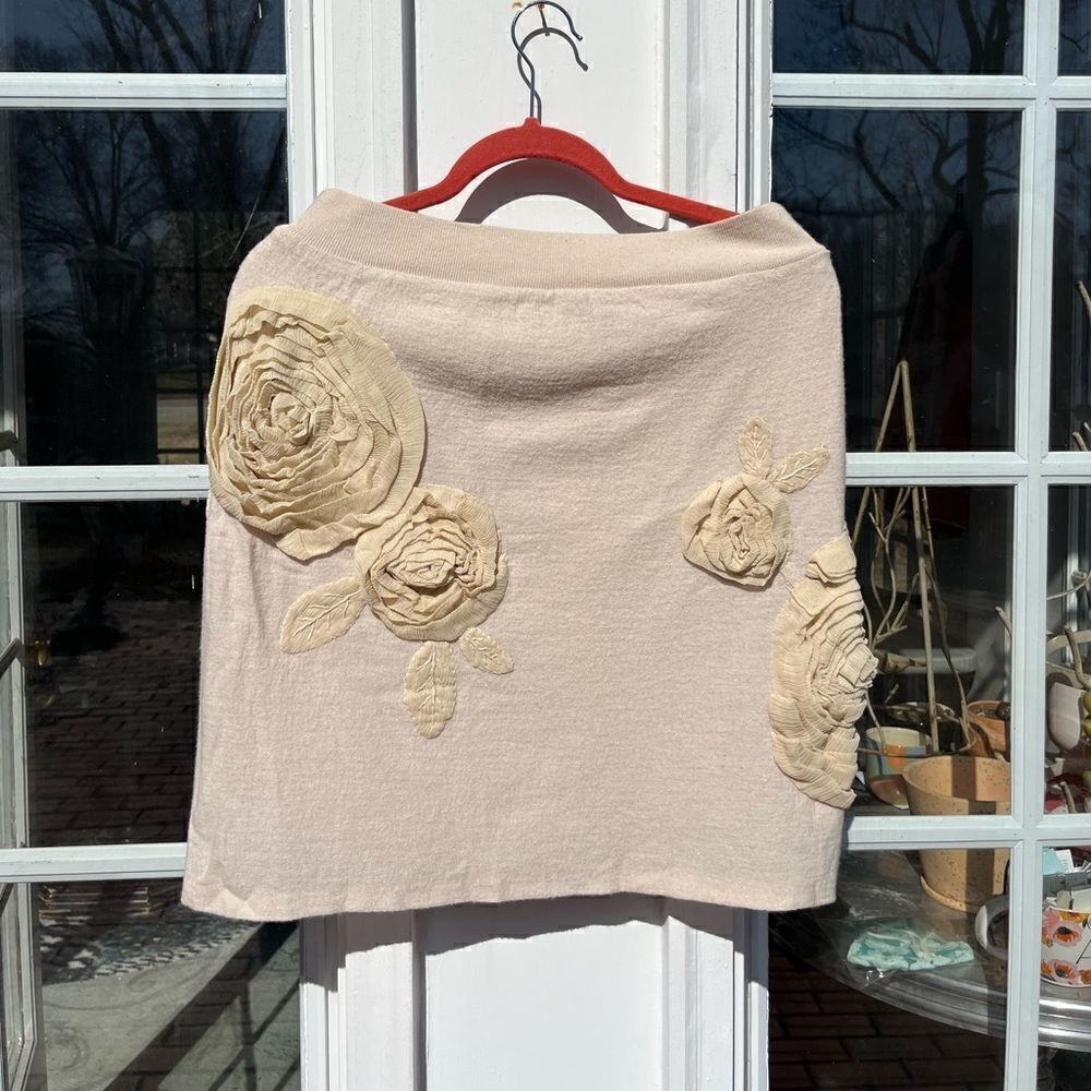 Anthropologie Knitted and Knotted Embroidered Rosette Skirt NWT